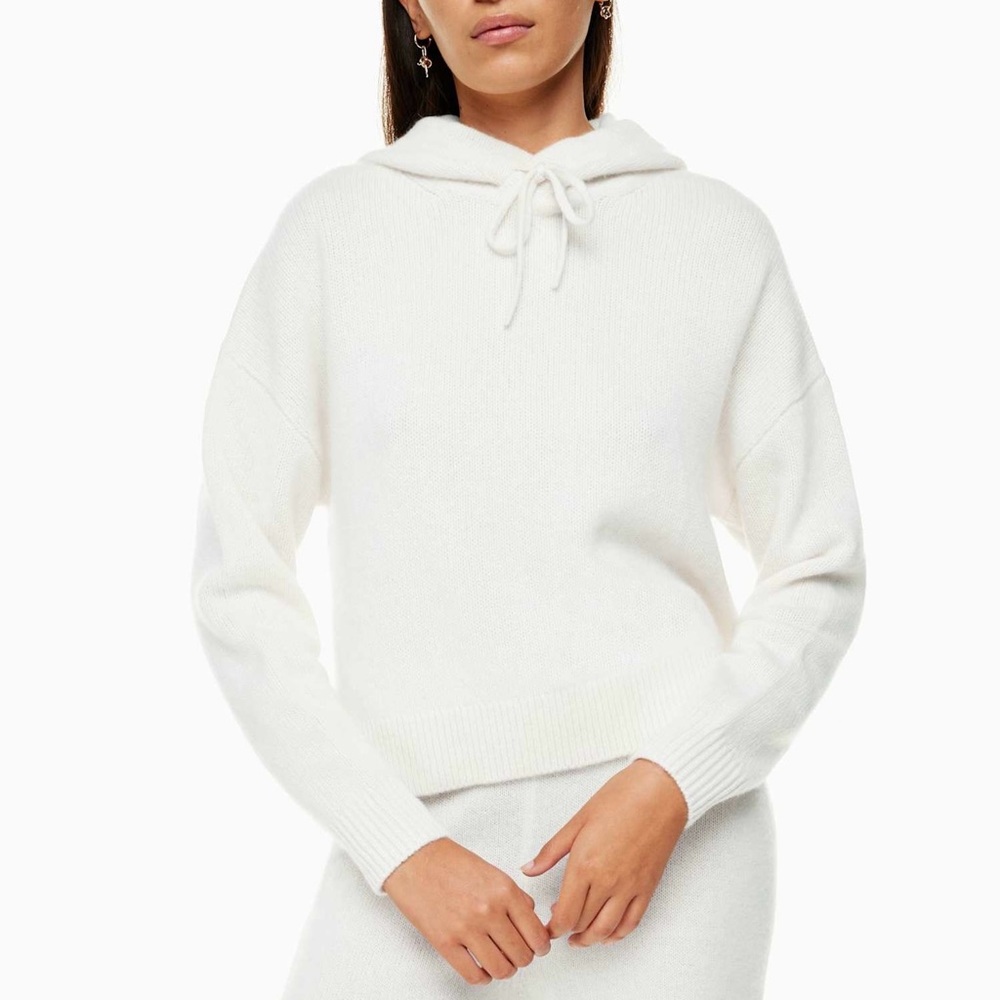 Babaton White Hooded Knit Sweater